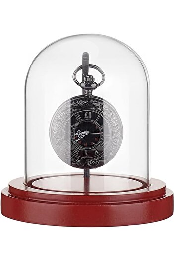 Choice AECH04-12116 3 x 4 inch Pocket Watch Display Case Glass Watch Dome Cloche with Metal Hook Watch Disp