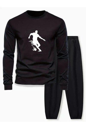SVART WEAR Children's Printed Crew Neck Sweatshirt and Sweatpants Set 3 Thread Raster for Autumn/Winter