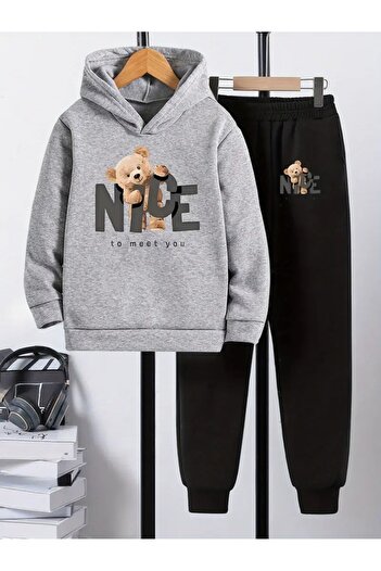 SVART WEAR Children's Printed Hooded Sweatshirt and Sweatpants Set 3 Thread Raster for Autumn/Winter