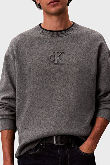 Calvin Klein Kabartmalı Logolu Regular Fit Sıfır Yaka Kazak LV04RD300GP7E Erkek KAZAK LV04RD300G P7E