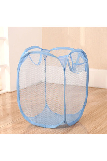 Choice M Blue Foldable Color Mesh Clothes Dirty Clothes Basket Household Mesh Dirty Clothes Basket Storage