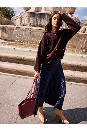 LC Waikiki Burgundy Crew Neck Women's Knitwear Cardigan