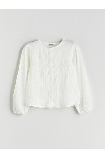 LC Waikiki Sparkling Choices from Shining Store |   Crew Neck Lace Detailed Girls' Muslin Shirt