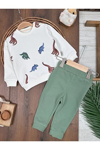 ADDA Cotton Printed Dinosaur Detailled Cycling Collar 2-Piece Baby Boy Set