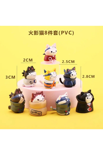 Miniso 8 pce New anime Naruto doll Cute handmade cake decoration Naruto cat model hand birthday gift 8pcs