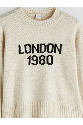 LC Waikiki Crew Neck London Patterned Girls' Knit Sweater