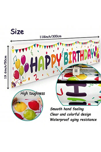 Choice MULTI 118x19.7 in Large Colorful Happy Birthday Yard Banner Sign with Brass Grommets and Hanging Rop