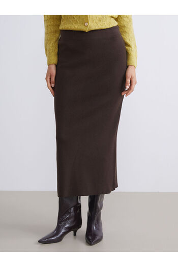 LC Waikiki Brown Elastic Waist Slit Knit Skirt