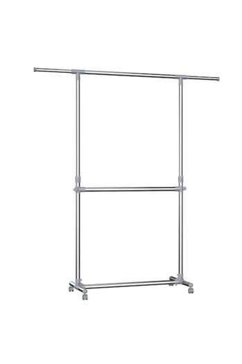 SONGMICS Clothes Rack with Extendable Top Rail, on Wheels, Adjustable Height 113-198cm, Silver