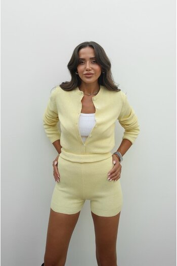 Havoş Yellow Bodysuit Cardigan Shorts Knitwear Set