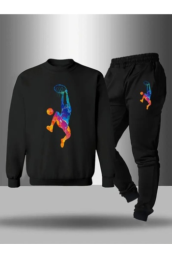 SVART WEAR Children's Printed Crew Neck Sweatshirt and Sweatpants Set 3 Thread Raster for Autumn/Winter