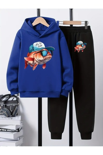 SVART WEAR Children's Printed Hooded Sweatshirt and Sweatpants Set 3 Thread Raster for Autumn/Winter