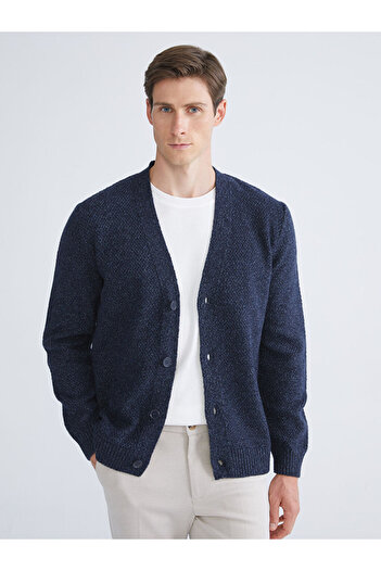 LC Waikiki Navy Blue Standard Fit V-Neck Men's Knitwear Cardigan