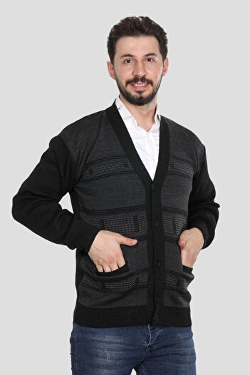 HEDEFNUR TEKSTİL Men's Dad Cardigan Knitwear Knitted Acrylic with Pockets and Buttons