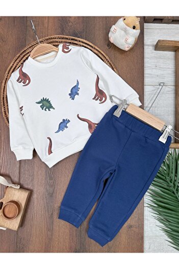ADDA Cotton Printed Dinosaur Detailled Cycling Collar 2-Piece Baby Boy Set