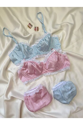 İNKO İÇ GİYİM Satin Patterned Underwire Unlined Bra Set (Bra Tanga)