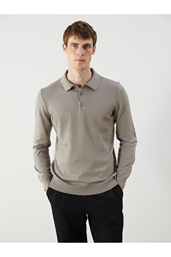 LC Waikiki Beige Polo Neck Men's Knitwear Sweater