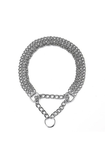 Choice M 2.5X55CM Silver Strong Dog Chain Collar Chew Proof Triple Row Chain Adjustable Walking Collar Meta