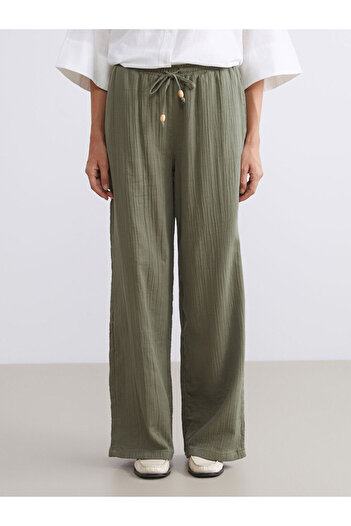 LC Waikiki Khaki Elastic Waist Textured Muslin Women's Trousers
