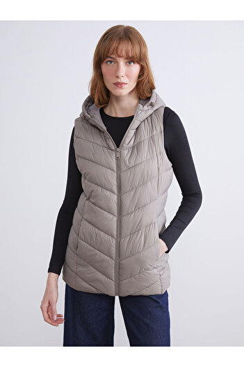 LC Waikiki Brown Hooded Women's Puffer Vest