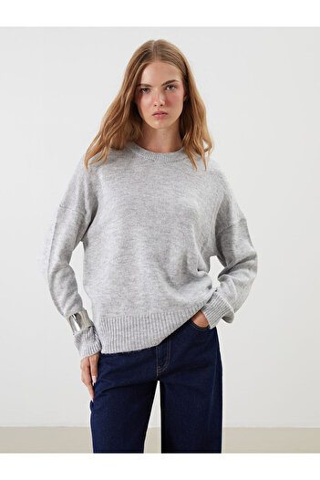 LC Waikiki Gray Crew Neck Oversize Women's Knitwear Sweater