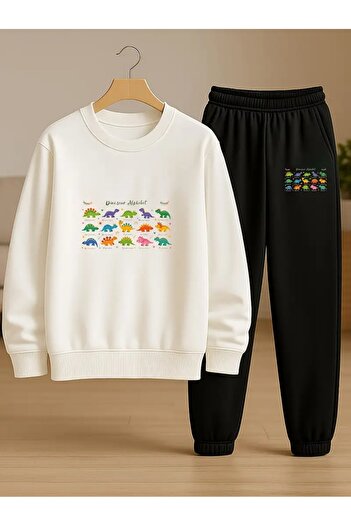 Cevval Children's Printed Crew Neck Sweatshirt and Sweatpants Set 3 Thread Raster for Autumn/Winter