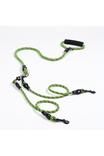 Choice A-Green Nylon Weave Three Heads One Drag Three Dog Leash Round Rope Pet Traction Belt Dog Chain Stro