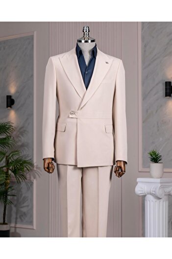 TerziAdemAltun Italian Style Slim Fit Jacket Pantalon Suit Beige T14378