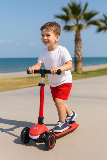 hak-iş oyuncak Dude 3-Wheel Adjustable Steering Children's Scooter - Red, Ages 3+, 50 kg Capacity