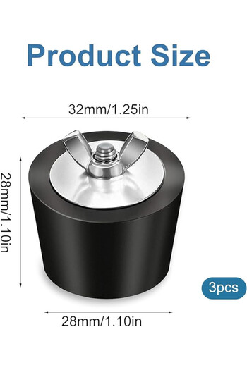 OEM Set of 3 conical pool plugs, black, steel/rubber, 32 x 28 mm