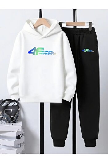 CROPSEL Children's Printed Hooded Sweatshirt and Sweatpants Set 3 Thread Raster for Autumn/Winter