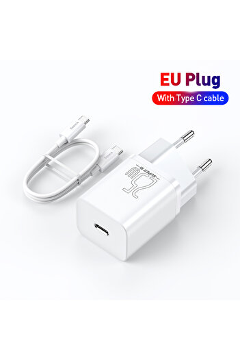 Baseus EU 25W With Cable 25W USB C Charger Support Type C PD Fast Charging Portable Phone Charger Fo
