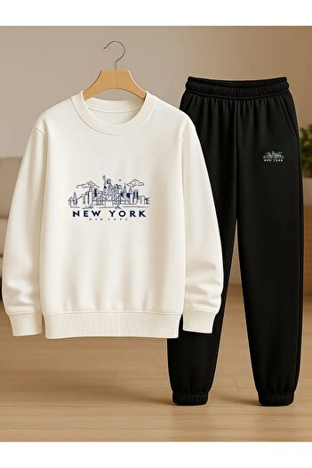 CROPSEL Children's Printed Crew Neck Sweatshirt and Sweatpants Set 3 Thread Raster for Autumn/Winter