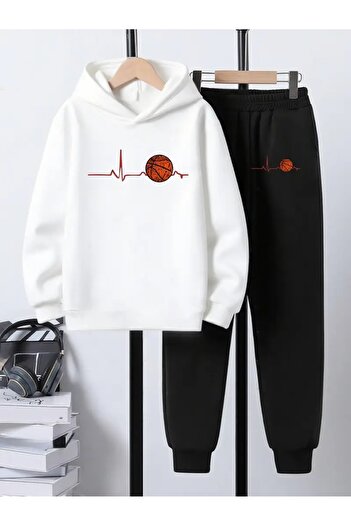 CROPSEL Children's Printed Hooded Sweatshirt and Sweatpants Set 3 Thread Raster for Autumn/Winter