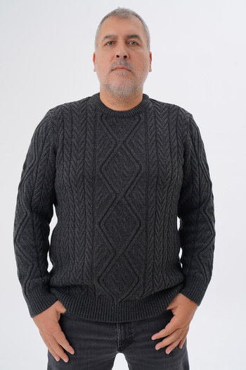 Trist Star Trist Star Plus Size Men's Baklava Patterned Hair Braided Cycling Collar Wool Sweater Trist-2121