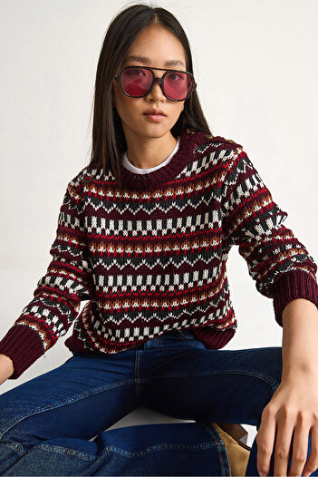 Bianco Lucci Women's Shoulder Patch Patterned Knitwear Sweater 20246176