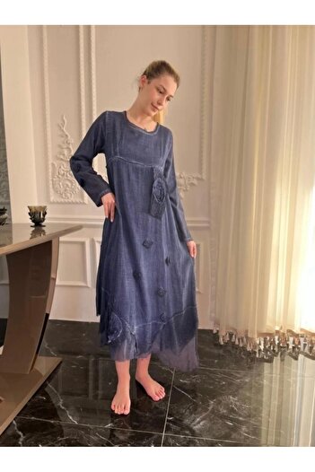 Bohemian Antique Look Stoned Cotton Authentic Short Sleeve Long Dress