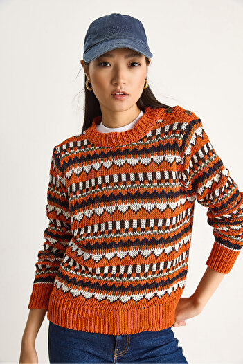 Bianco Lucci Women's Shoulder Patch Patterned Knitwear Sweater 20246176