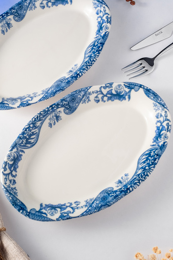 Fecra Vintage Blue 2'Li Kayık Tabak