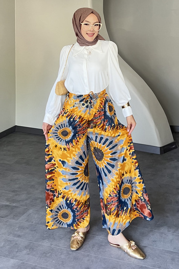 SaklıButik Sunflower Patterned Casual Pants