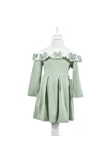 Mamboo Casual Green Cotton Dress for Girls 2+ Years