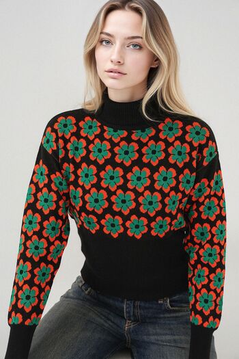 Hiccup Bdart Floral Patterned, Reclinable, High Neck, Short Sweater