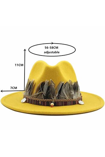 Pursehuit Yellow hat, with feathers, handmade, adjustable, with removable accessory, Imber