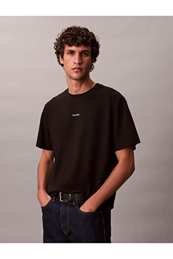 Calvin Klein Erkek Marka Logolu Organik Pamuklu Günlük Kullanıma Uygun Siyah T-Shirt LV04LC241G UB1