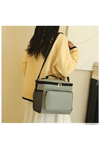 Flippy Lunch Bag, Flippy, Multifunctional, Compartmented, 2 Types of Handles, Waterproof, 26x24x17 cm, Gray