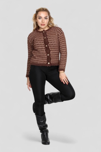 NEWCO Women's Gold Button Detail Yumoş Stylish Comfortable Fit Asymmetric Pattern Cardigan Jacket Sweater