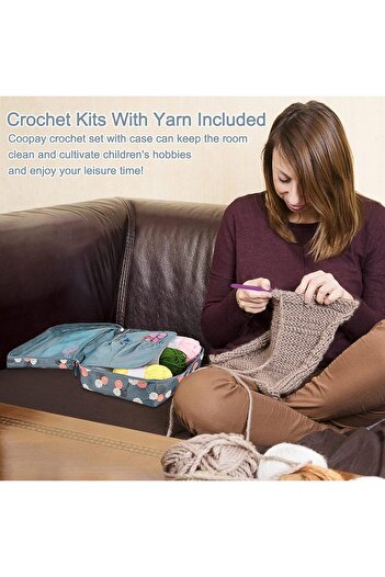 COOYA 58PCS Crochet Kit Beginners Crochet Set with Thread, Needle and Bag, Portable Crochet Hook Set