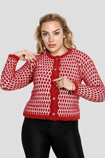 NEWCO Women's Gold Button Detail Yumoş Stylish Comfortable Fit Asymmetric Pattern Cardigan Jacket Sweater