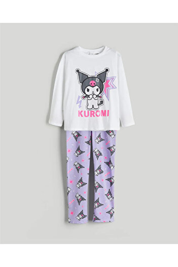 LC Waikiki Lcw Kidswhite Crew Neck Kuromi Printed Girls' Pajama Set