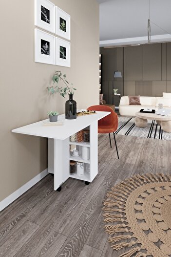 Decorfim Ultra Flamingo extendable kitchen - folding - living room table, glossy white, 140x60x75cm
